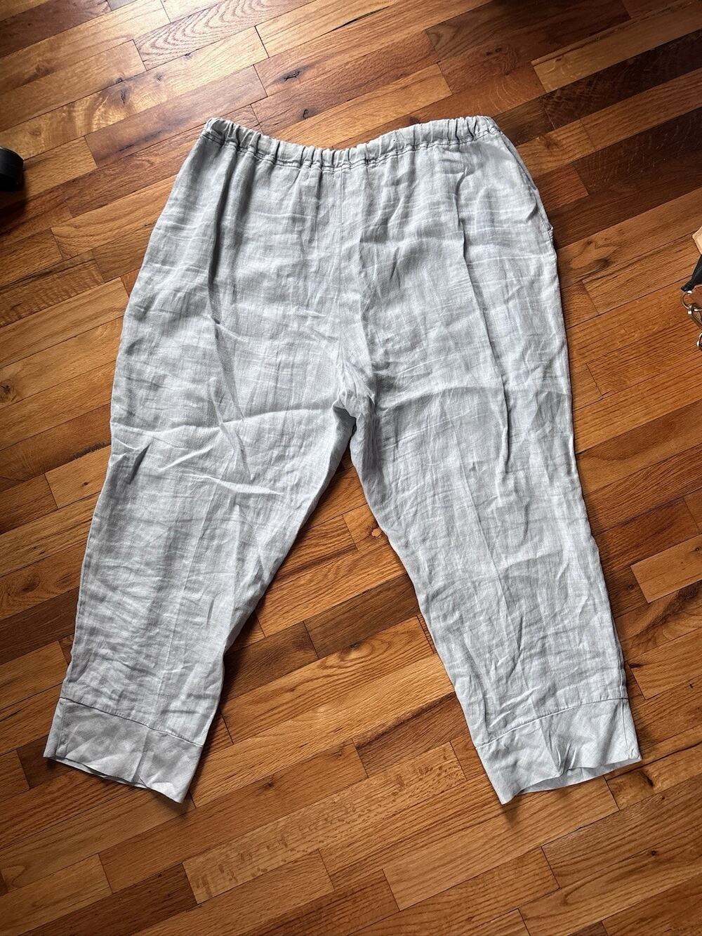 Cynthia Ashby Wide Tapered Leg 100% Linen Large Pull On Lagenlook Pants Pockets